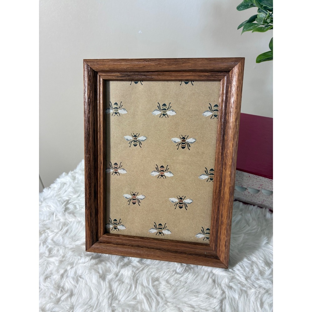 Vintage Wooden Oak Picture Frame Brown Grain 6x8 Tabletop Decor Farmhouse